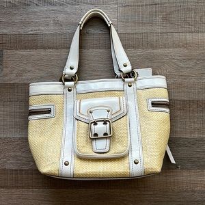 Coach Legacy White & Straw Satchel Tote